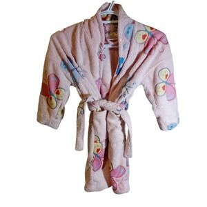 VTG Y2K Kids‎ Aegan Apparel Plush Pink Butterfly Fleece Robe Cozy Sleepwear 6
